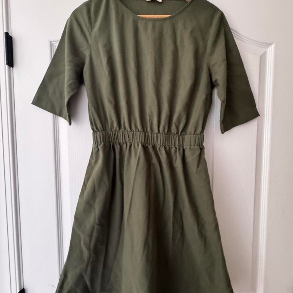 Green linen medium aline dress summer cottage core sage